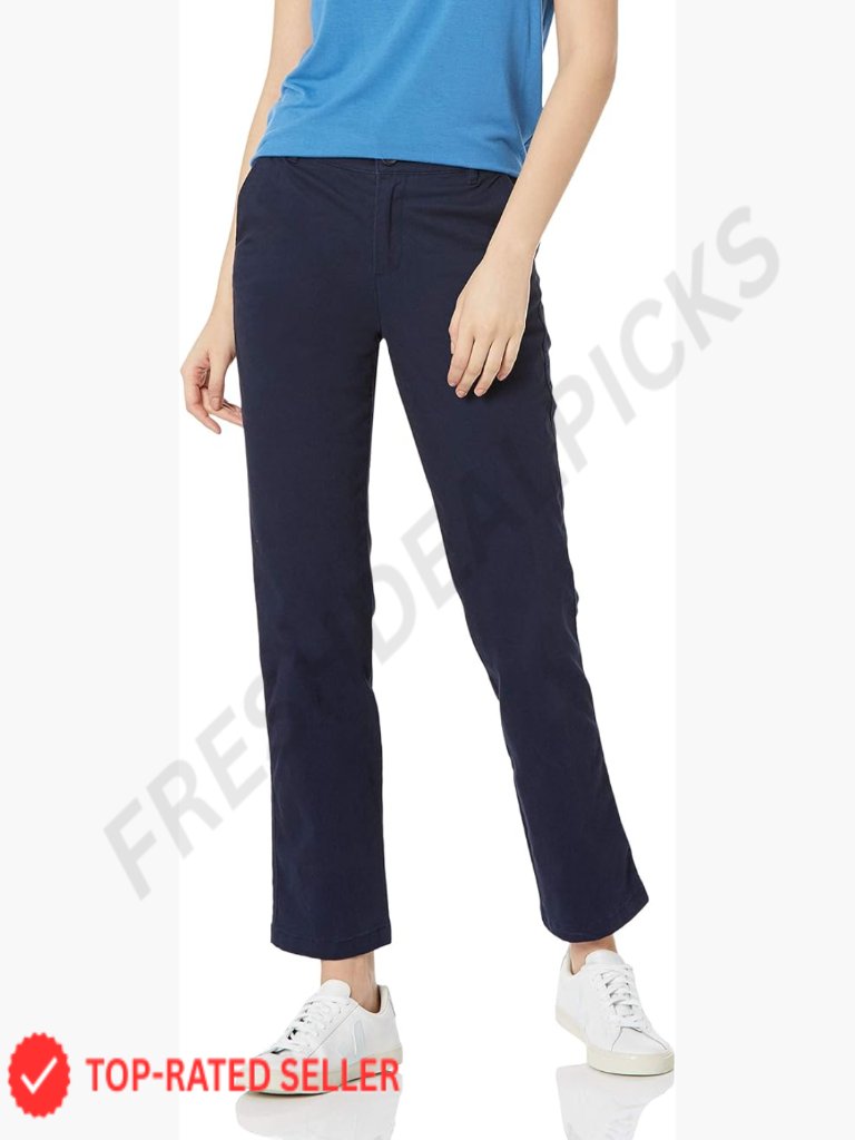 Women's Slim Fit Straight Leg Mid-Rise Stretch Twill Chino Pants Classic Casual
